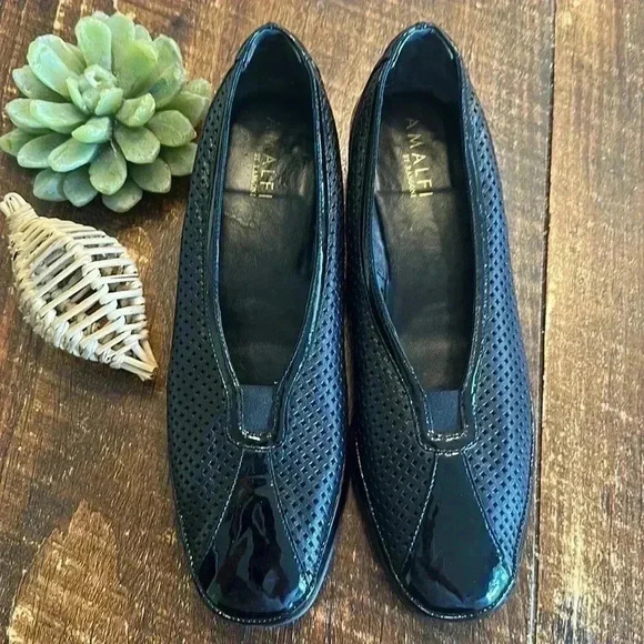 Amalfi by Rangoni | “Erana” Low Wedge Flats, Patent &?Perforated Leathers - Picture 3 of 7